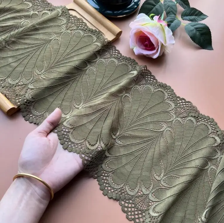 Lace Fabric DIY Crafts Sewing Suppies Decoration Accessories For Garments Elastic Lace Trim 1 Meter 22cm Army Green
