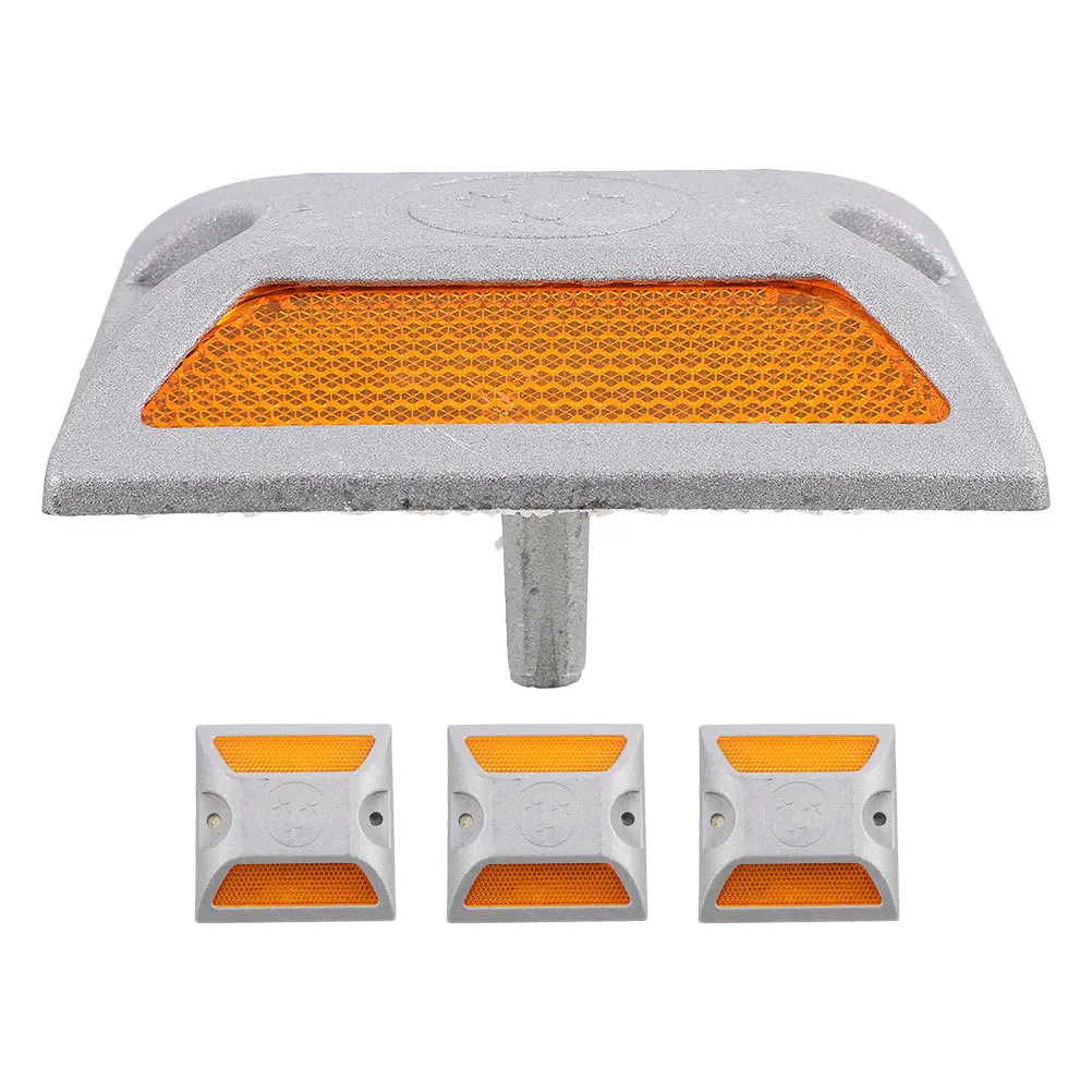 4pcs Reflective Aluminum Road Markers Raised Pavement Studs For Highway Driveway Night Visibility Traffic Safety Reflectors