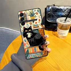Black Soft Cartoon Cat Phone Cover Case - Galaxy A70 (Mix01)