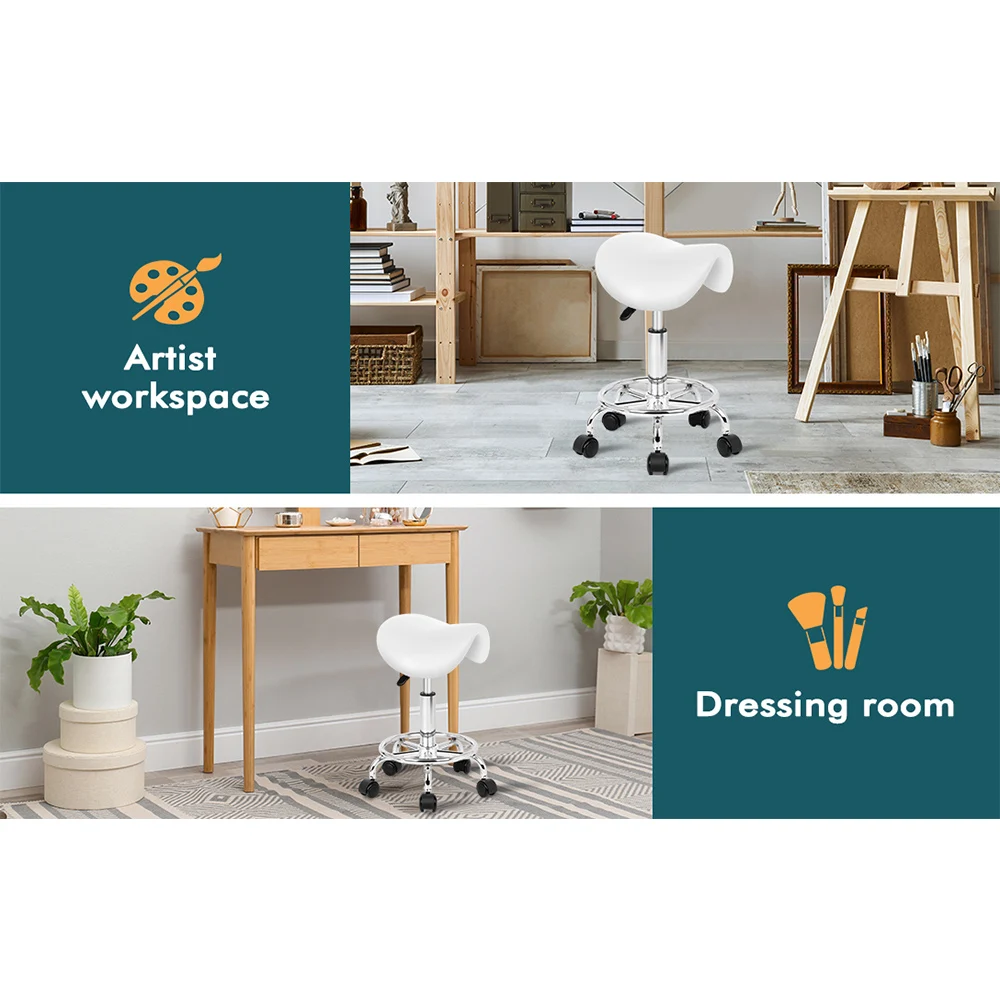 ALFORDSON Salon Stool Saddle Backrest Swivel Barber Hair Dress Leather Chair
