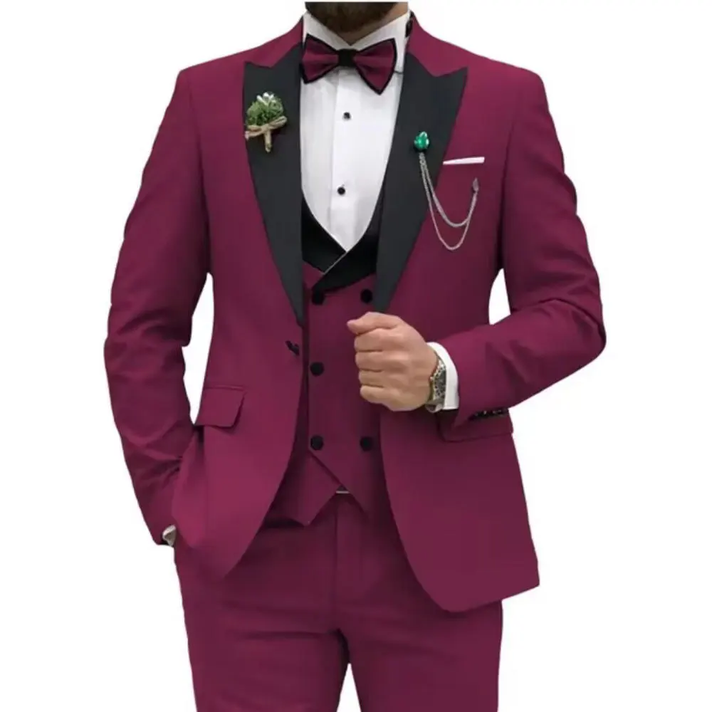 Hight Quality Men Suit 3 Piece Elegant Groom Wedding Dress Business Banquet Fashion Blazer Male Pant Suits (Jacket+Vest+Trouser)