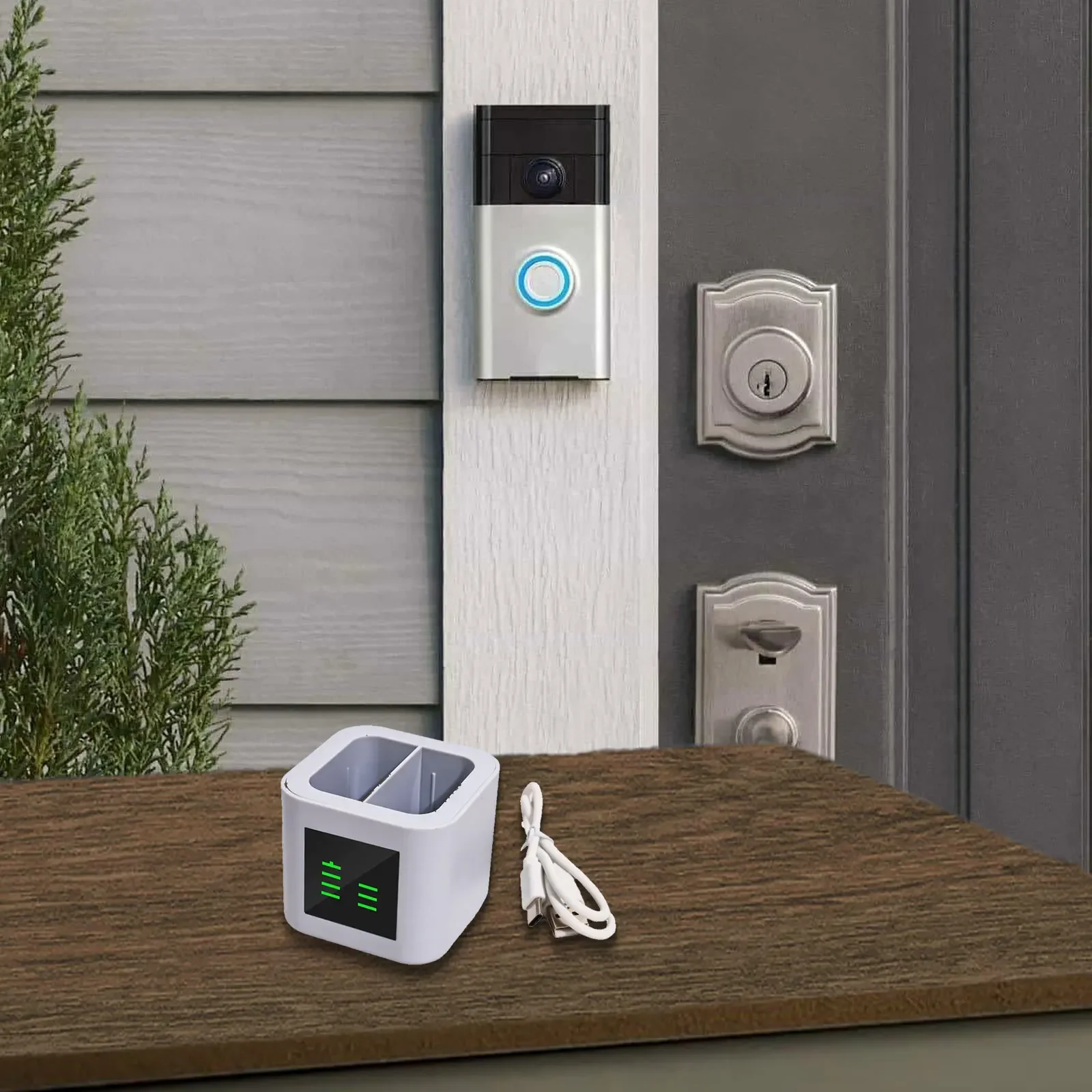 Quick-change Battery / Dual USB Charger With LED Digital Display And Smart Chip For Ring Doorbell V4 Plastic Battery Charger
