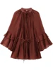Casual Flounce Mini Dress Women Loose O Neck Long Sleeves Robe Female 2025 Spring Solid Lace Up Hollow Out Chiffon Dresses Lady 5