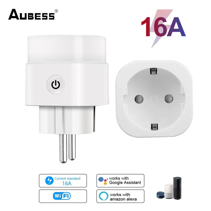 Aubess 16A Eu Plug Wifi Wireless Remote Socket Smart Timer Plug Controllo Vocale Home Ignifugo Pc Smart Power Socket