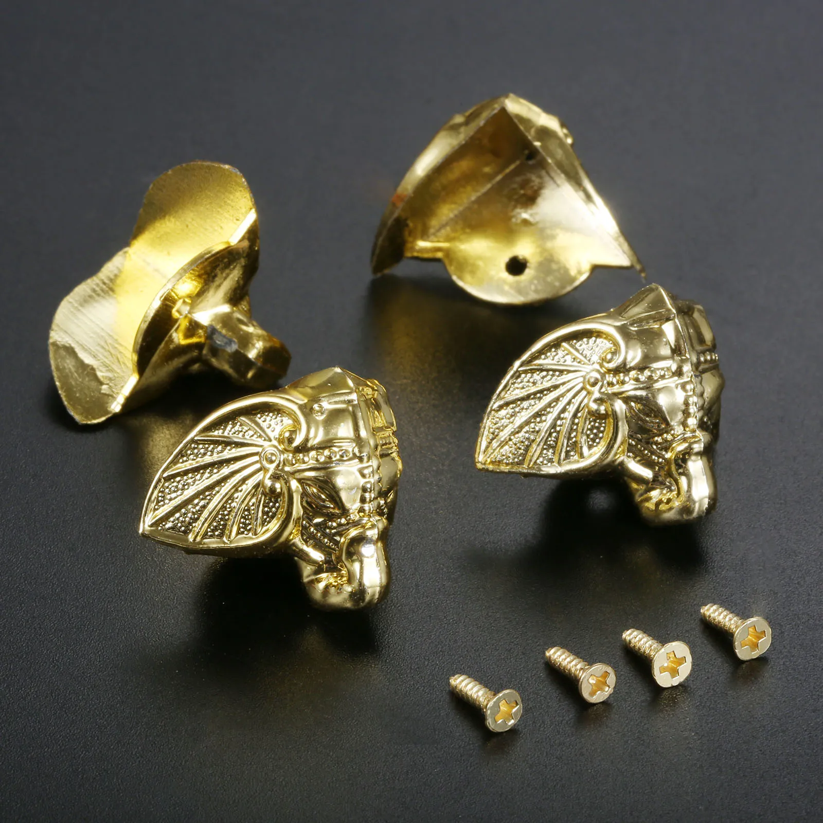 

4/8pcs Retro Plastic Elephant Shape Corners Gold Feet 28*23mm Jewelry Wood Box Decor Animal Leg Edge Cover Protector w/screw