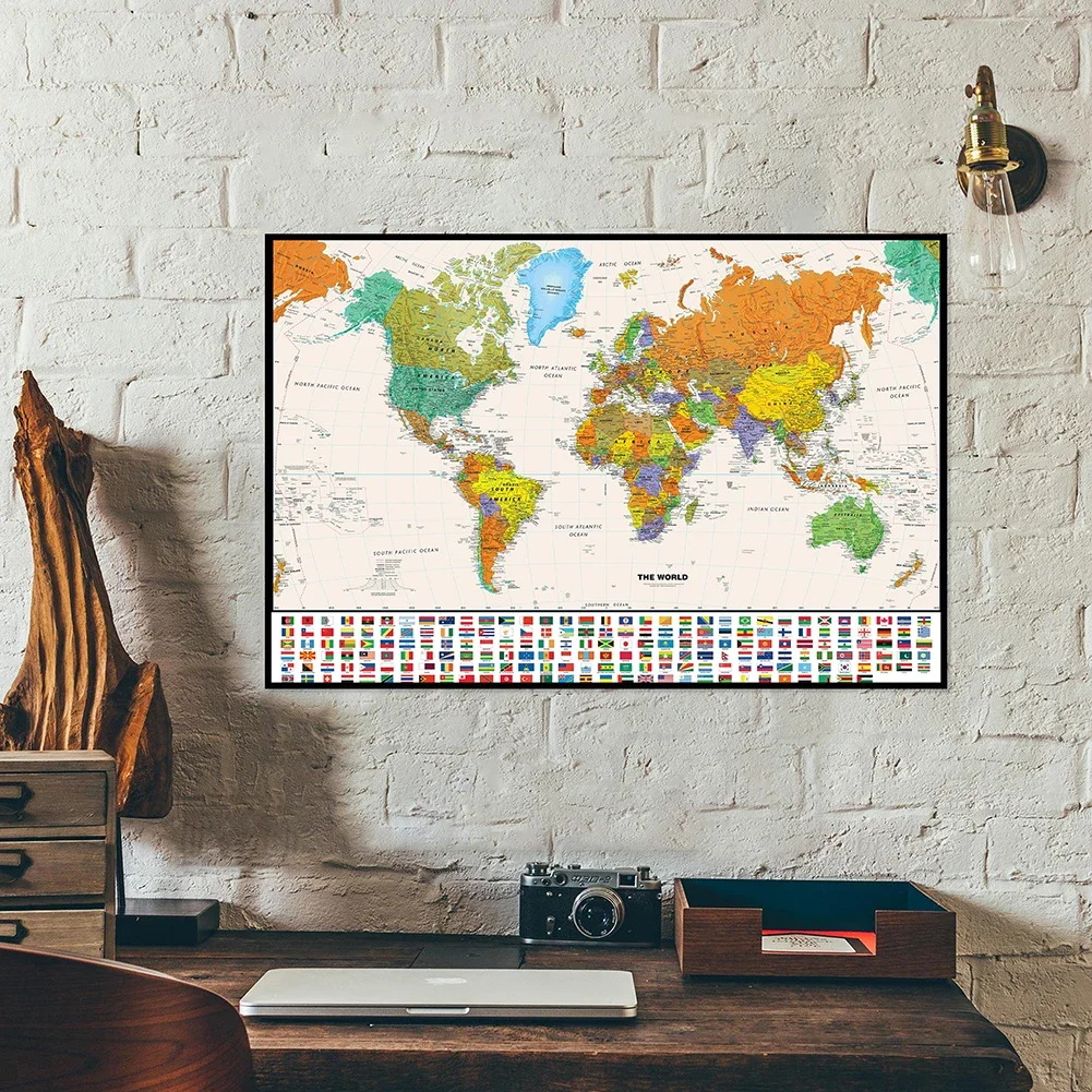 World Retro Map Spray Canvas Painting Wall Art Poster Decorative Hanging Picture School Supplies Room Home Decor 60*40cm