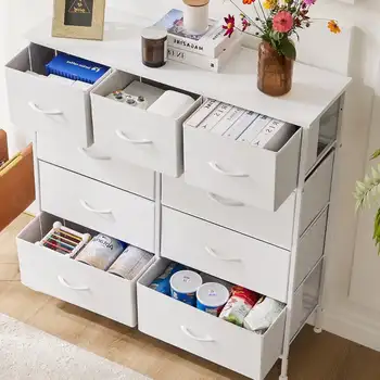 9-Drawer Fabric Dresser Storage Chest for Bedroom, Closet, Storage Furniture for Adults, White 1