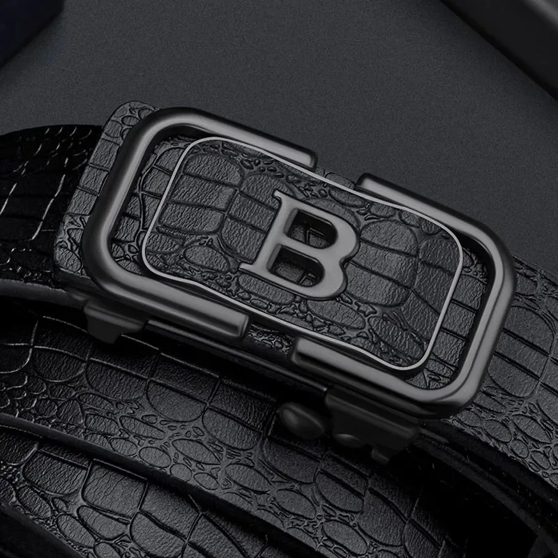 Fashionable Crocodile Pattern Automatic Buckle With Jeans Casual Trendy Men's Business Design Belt_voghion.com