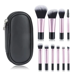 Compact 10-Piece Makeup Brush Set for Face and Eyes - Powder, Foundation, Blush, Concealer Blender Tools (10pcs Black Handle)