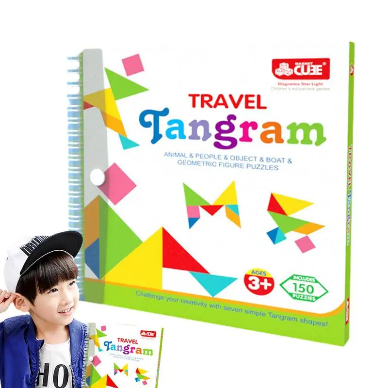 

Tangram Puzzle Magnetic Pattern Blocks Tangram Jigsaw Book Road Trip Game STEM Games For Kid Challenge IQ Educational Toy Gift