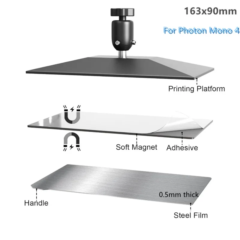 163 x 90 mm flexible Harzbauplatte, Federstahlblech, passend für ELEGOO Photon Mono 4, Mono 4 Ultra SLA DLP-Harz-3D-Drucker