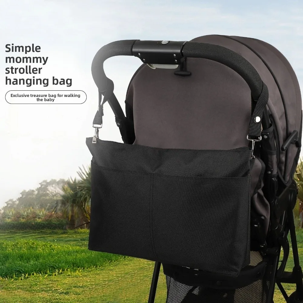 Portable Baby Stroller Storage Bag Multifunction Black Baby Pram Hanging Bag Waterproof Large-capacity Mommy Shoulder Bag