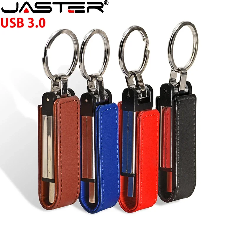 JASTER USB 3.0 Flash Drive Leather Metal Pen Drive Free Key Ring Brown Memory Stick Black Business Gift Pendrive 128GB 64GB 32GB