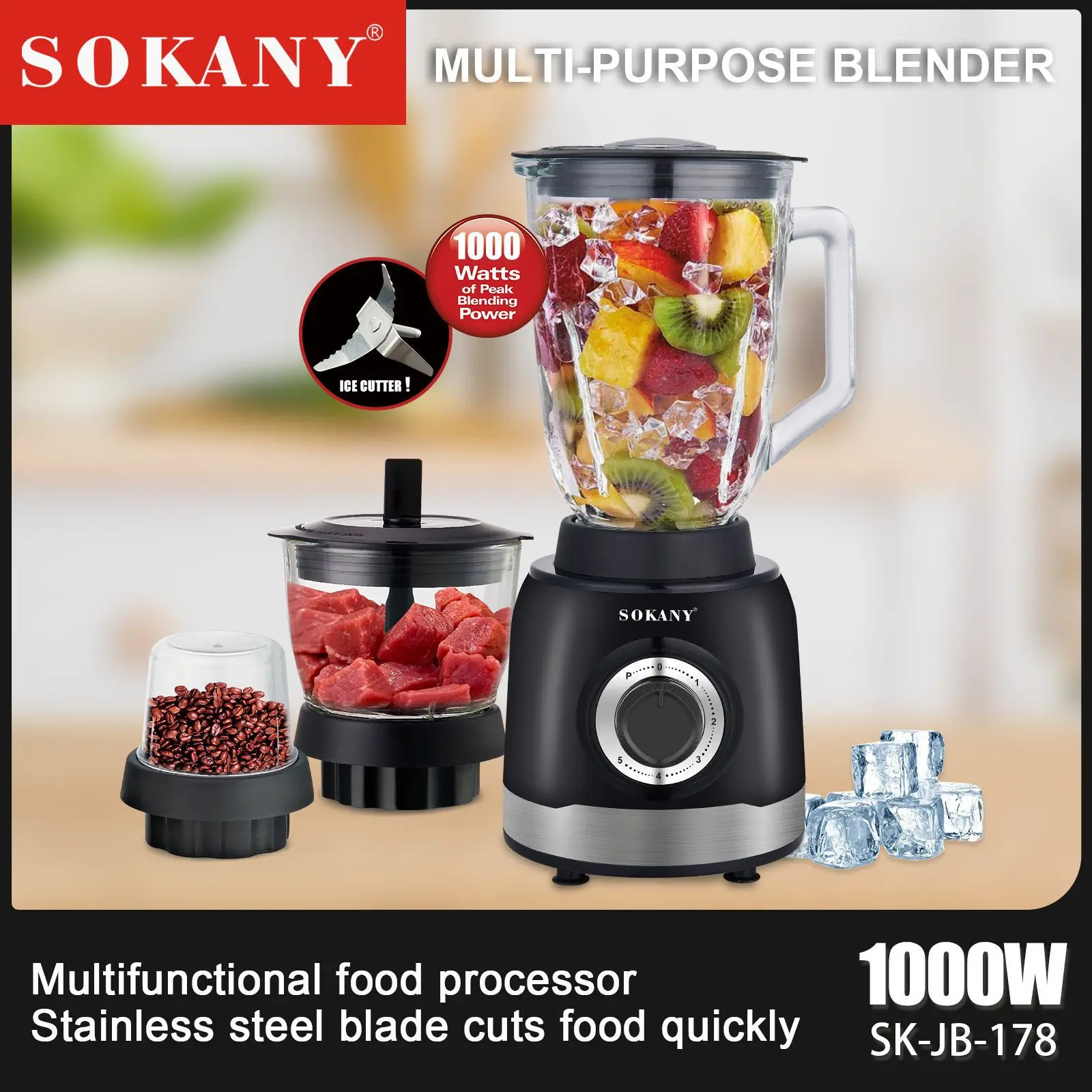 Countertop Blender, 750W Blender Smoothie with 2 Adjustable Speeds,  Smoothie Blender Maker with 1.5L Glass Jug, 6 Sharp Stainless Steel Blades  for