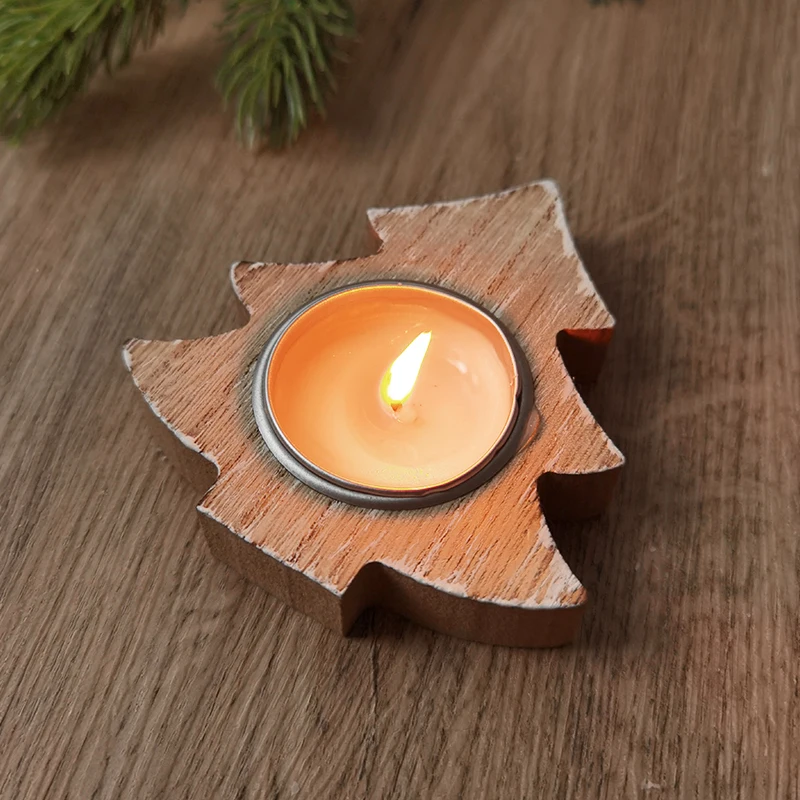 Christmas Wooden Candle Holder Snowflake Xmas Tree Candlestick 2025 Christmas Home Table Decorations Ornament New Year Gift