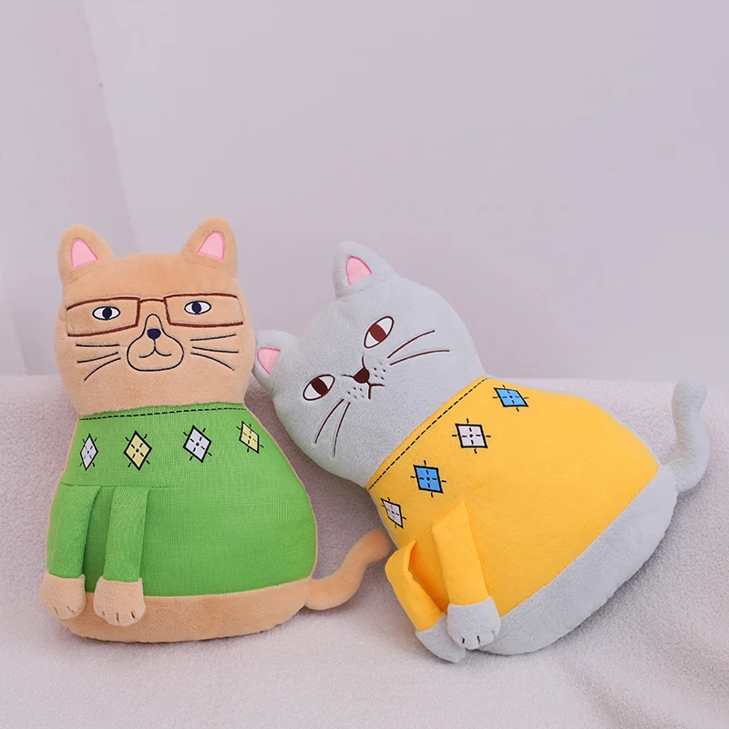 Creative Funny Spectacled Cat Plush Toy Cute Stuffed Animals Kawaii Cats Plushies Doll Soft Hug Pillow Kids Gift