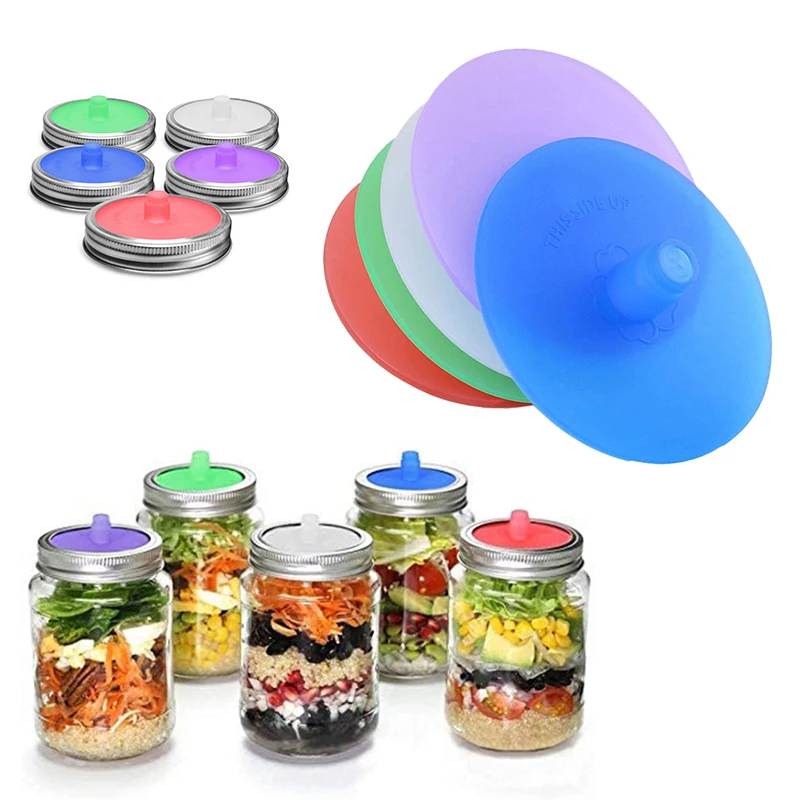 2PCS Silicone Waterless Fermenting Airlock Lids Covers Stainless Steel Band for Wide Mouth Mason Jar Sealed Lid Kitchen Supplies kitchen utensils kitchen supplies