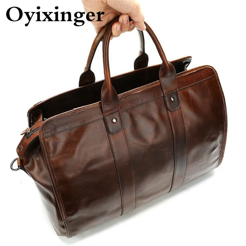 OYIXINGER High Quality Cowhide Men's Travel Designer Bags Luxury Large Capacity Handbag Men Genuine Leather Business Handbags