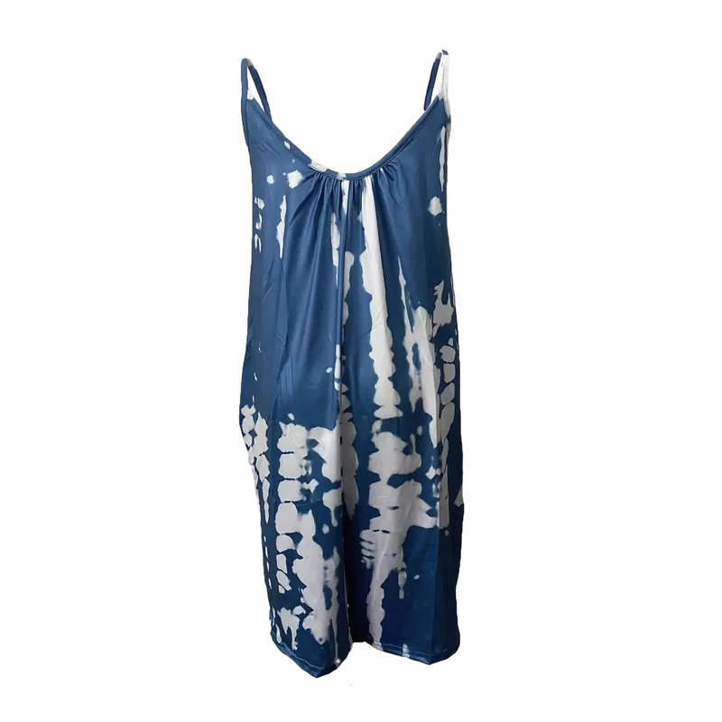 Women Summer Y2K Tie Dye Printed Sexy Spaghetti Strap Jumpsuits Casual Loose Beach Romper Shorts Sleeveless Playsuits Ropa Mujer