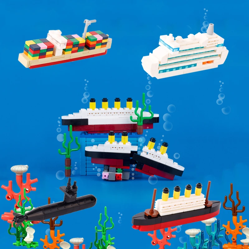

Конструктор MOC средневековый титановый корабль, эвакуаторы, маленькие частицы яхты, подводная лодка, контейнер, загрузка кораллов, сборка, игрушки, подарки