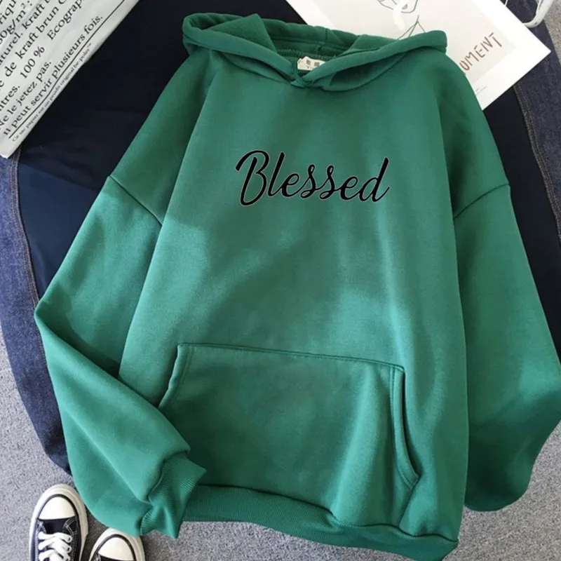 Blessed Hoodies Casual Unisex Women Pullovers Spring Autumn Graphic Cotton Hooded Sweatshirt