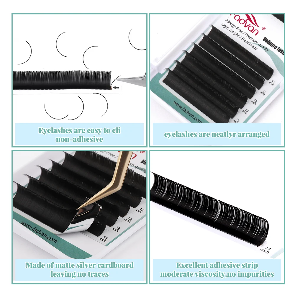 Fadvan Ellipse Flat Eyelash 0.15/0.20 Silk Classic Individual Lashes Extension Natural Faux Mink Eyelashes Wire Matte Black — view 2
