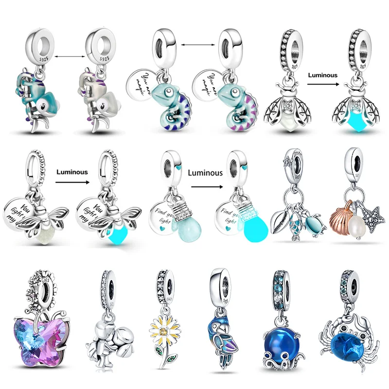 

Chameleon Butterfly Dinosaur Animal 925 Sterling Silver Charm Beads for Original Pandora Bracelets DIY Birthday Jewelry Gifts
