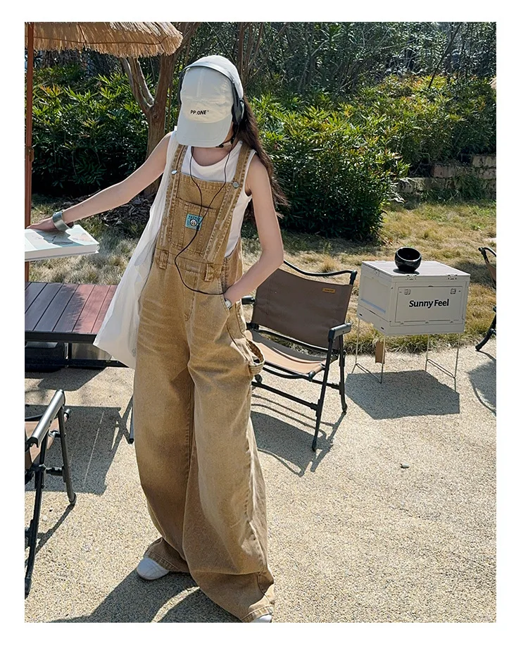 summer teen girls water washed punk wide leg jumpsuit junior kids loose slimming casual Cowboy overalls 4-14 child ropa trousers