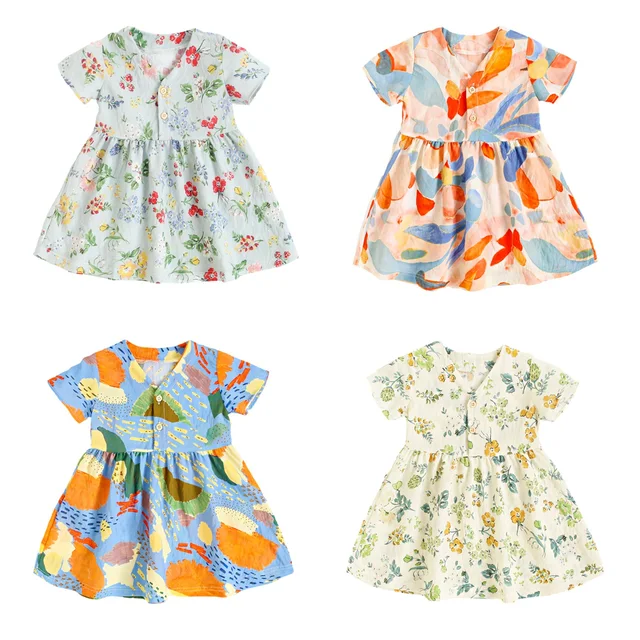 Sanlutoz Notely Baby Girls Dress Summer Short Sleeve Cotton Little Girls Dress Holiday 1