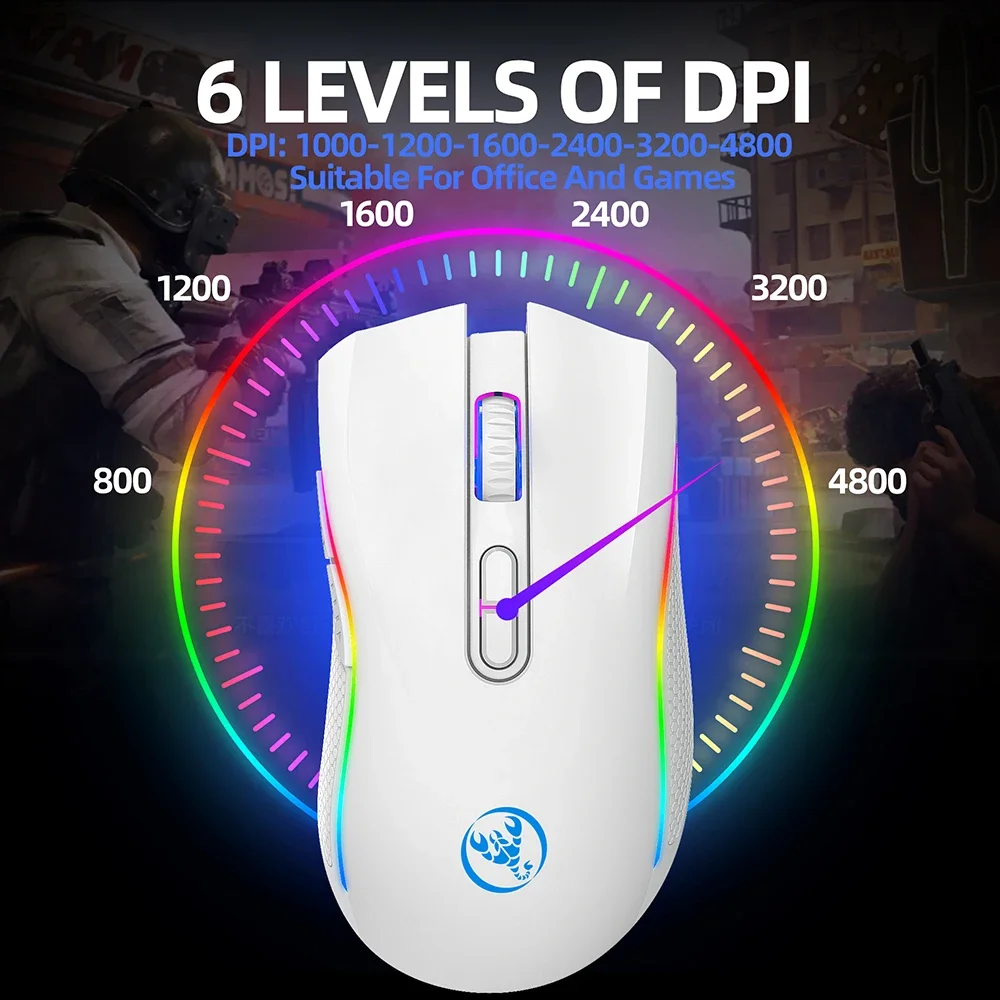 Rechargeable Gaming Usb Wireless Mouse White Rgb Gamer Maus 8 Buttons 4800dpi Cordless Mice For Computer Laptop_voghion.com