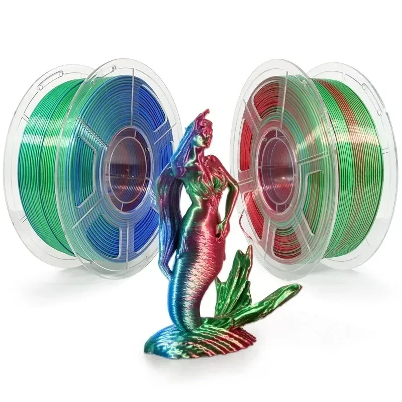 PLA 필라멘트, 삼색 실크 3D 프린터 필라멘트, 삼색 실크 필라멘트, 3D 인쇄 공압출 필라멘트, 1kg/2.2lbs, 1.75mm