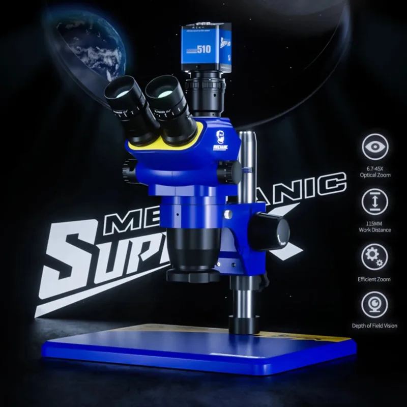 Meccanico Super X-B11 6.7X-45X Microscopio Stereo Trinoculare Mos-510 Hd Camera Pl10X/22Mm Oculare Microscopio Ottico Greabbastanza