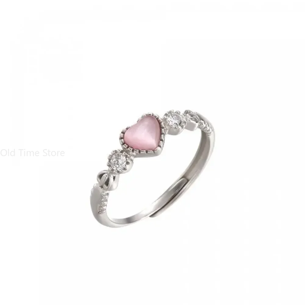 Pink Love Heart Crystal Rings For Women Kpop Love Zircon Open Ring Irregular Aesthetic girl Rings Jewelry