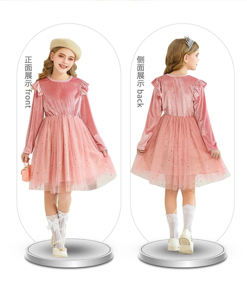 European And American Girls Long-sleeved Foreign-style Party Dress Princess Dress Performance Clothes Children's Clothing Star M - Image 3