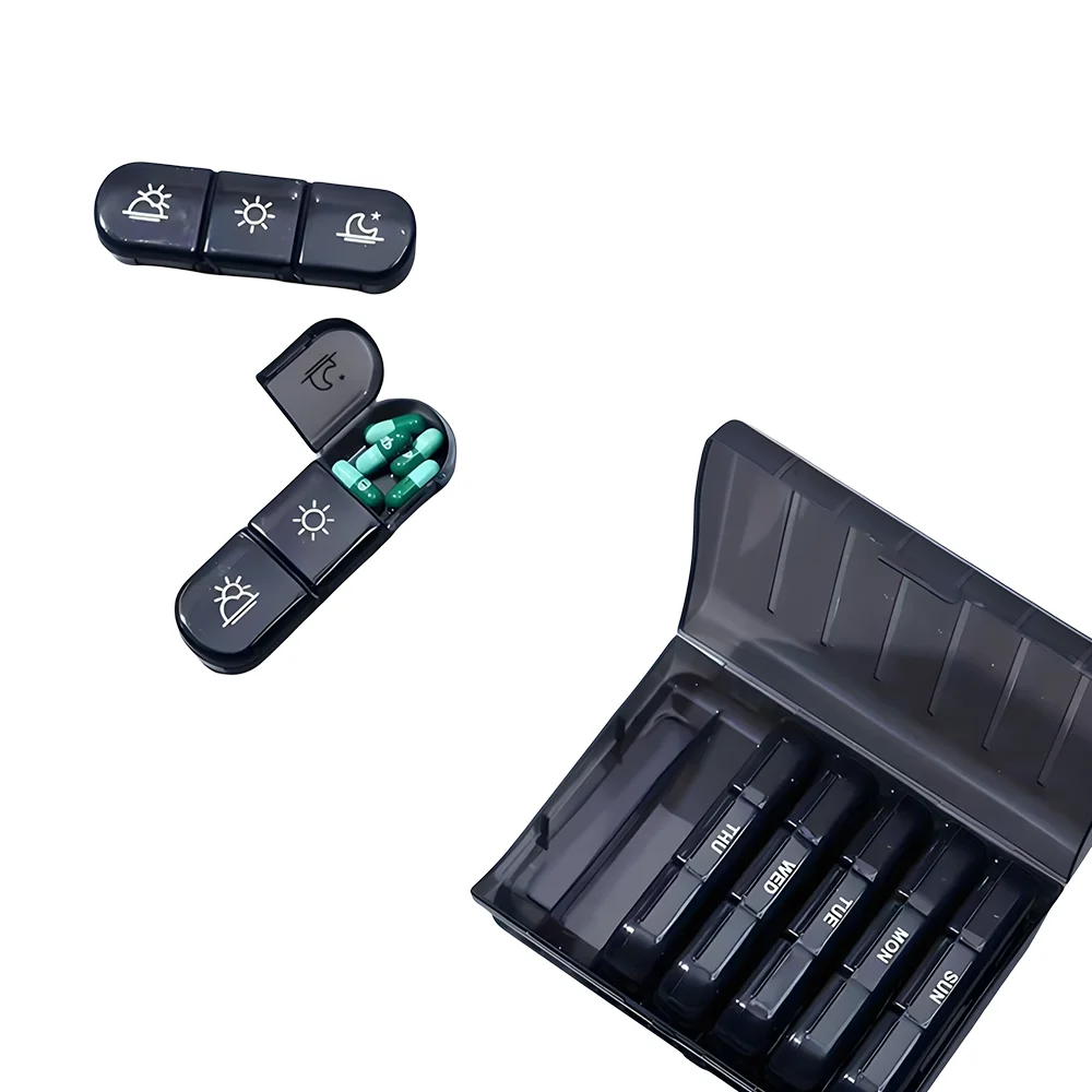 Vibrant 7-Day Pill Organizer with 21 Compartments - Portable and Durable Plastic Case