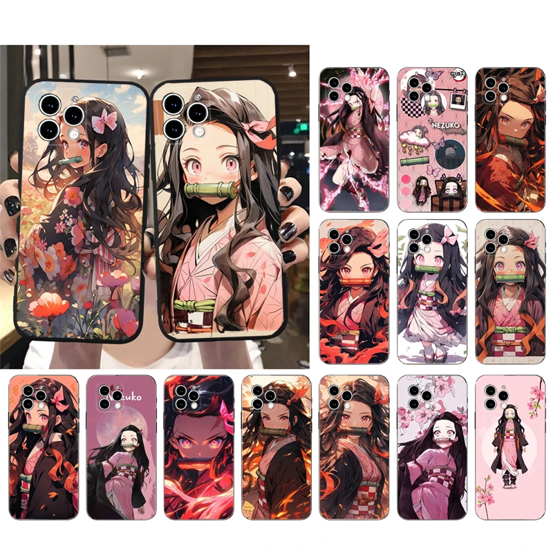 Nezuko-funda de teléfono Kamado Demon Slayer, carcasa para iphone 15 14 Pro Max 13 12 11 Pro Max XSMax XR 12 13 mini 14 Plus