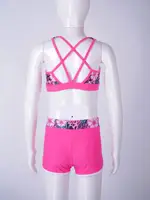 Kids Girls Printed Swim Suits Beach Wear Strappy Back Sleeveless Crop Top with Shorts Tankini Swimwear Set Swimming Bathing Suit - Image 4