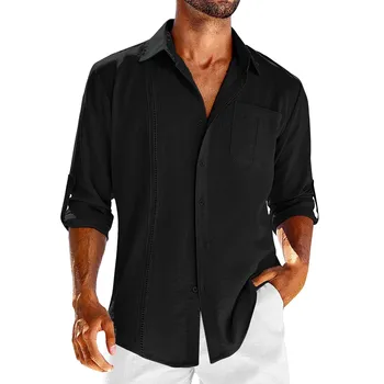 Men's Solid Color Casual Shirts Black White Solid Color Slim Party Blouse Tops High Quality Long Sleeve Business Socail Camisa 1