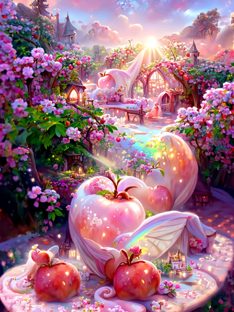 New 2023 5d Diamond Painting Pink Fantasy Apple Paradise Scenery