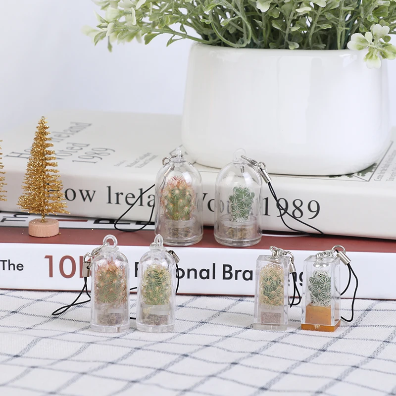 DIY Cactus Miniature Succulent Cactus Terrarium Wearable Necklace Live Succulent Plant Pendant Random Style 3