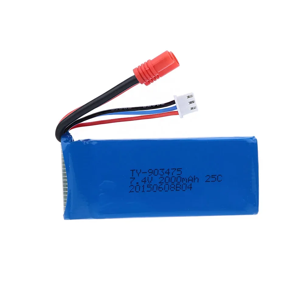 Batterie de rechange 7.4V 2000mAh pour drone Syma X8C, X8W, X8G, X8HG, X8HC placée à côté d'un drone