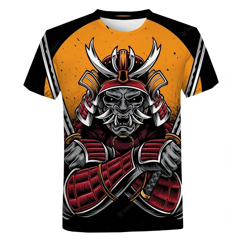 

Vintage Japanese Style T Shirt For Men Clothing Samurai 3d Print Short-sleeved T-shirts Homme Street Hip Pop Retro O Neck Tops