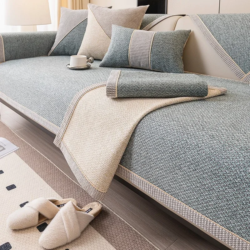 1pc Cotton Line Sofa Cover Solid Color Non-slip Couch Cushion Four Seasons Universal Sofa Mat Simple Sofa Slipcover Living Room 6