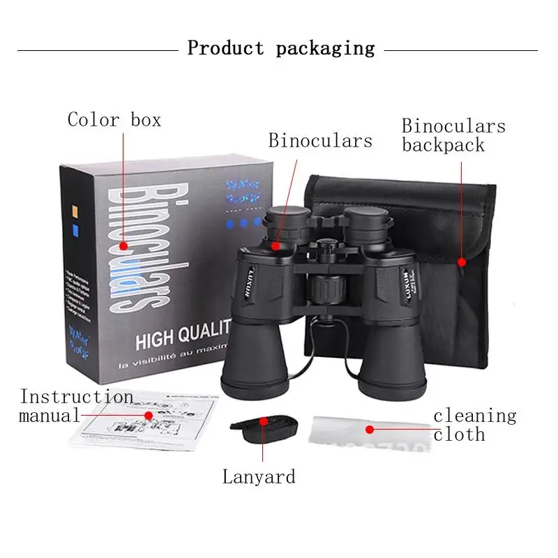 Luxun 20x50 High Maginification Zoom Porro Binocular HD Military Powerful Optical Telescope Wide Angle for Outdoor Hunting 4
