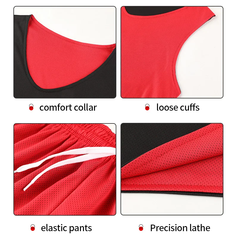 Youth Basketball Jersey Sets Mens Breathable Polyester Mesh Fabric Reversible Basketball Uniform Shirts 5101
