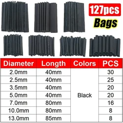 Heat - Shrink Tubing Kit - Thermoresistant Electrical Insulation Sleeving (127pcs) (127PCS Black no Box)
