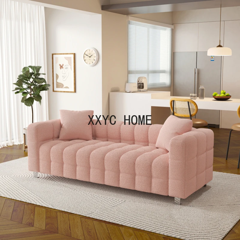 

80" pink fleece Sofa for living room bedroom includes two pillows