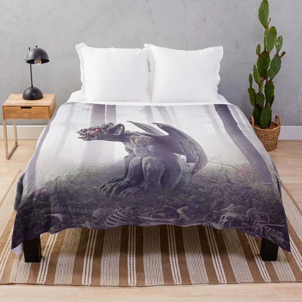 

Mysterious gargoyle shrouded in fog Throw Blanket Multi-Purpose