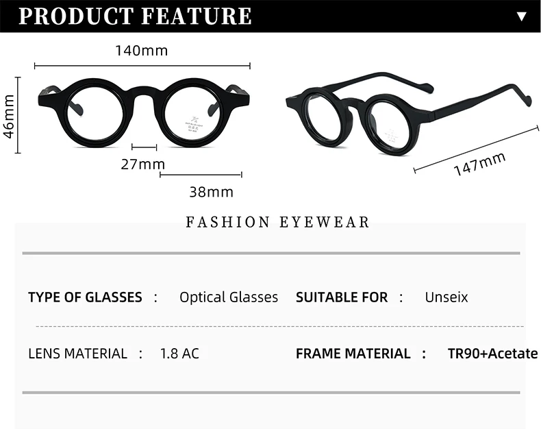 Lzabella Japanische Luxus Retro Runde optische Brillengestelle für Herren und Damen, hochwertige Acetat-Brillen K9153 – Detail 9