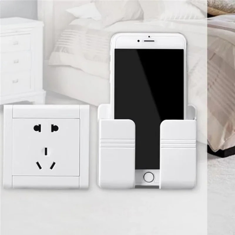 2PCS Wall Mounted Mobile Phone Charging Case Holder Adhesive Remote Control Base Non Perforated Wall Storage Rack Base phone charging case holder